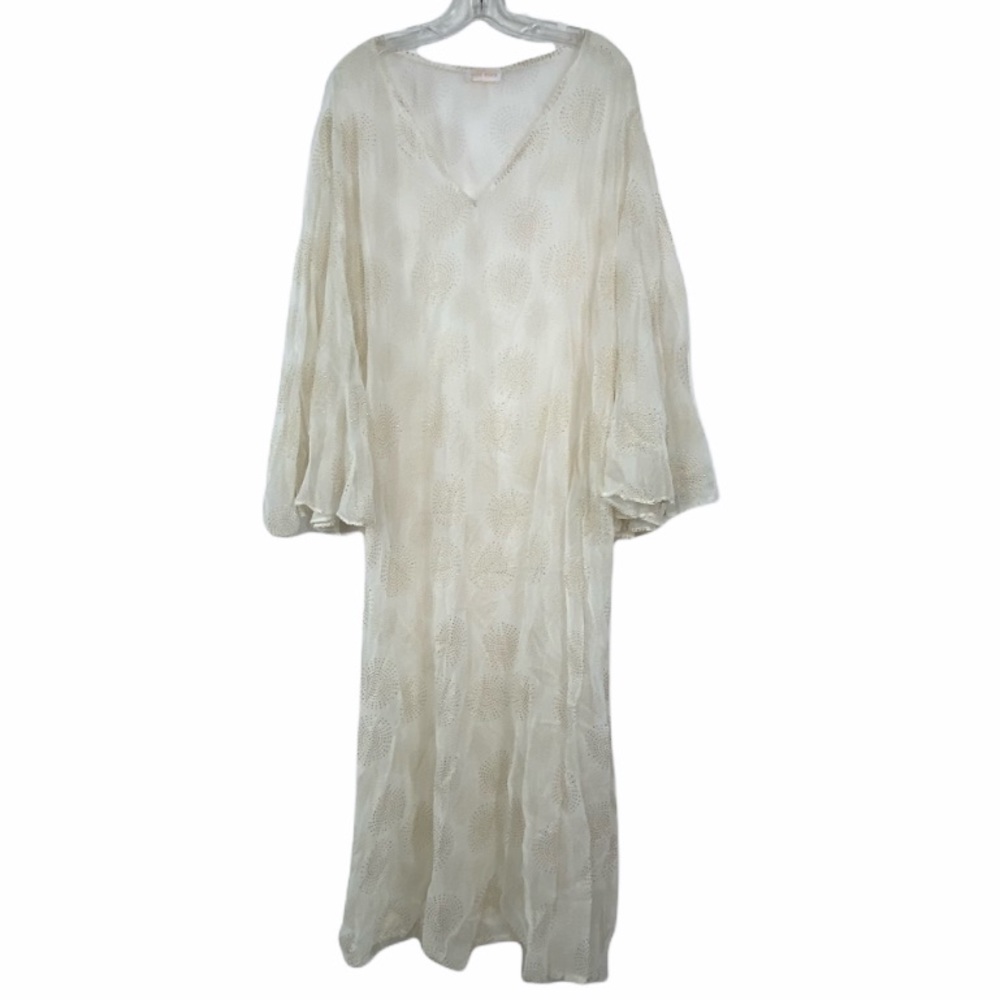 Julie Miles sheer studded sunburst kaftan coverup.